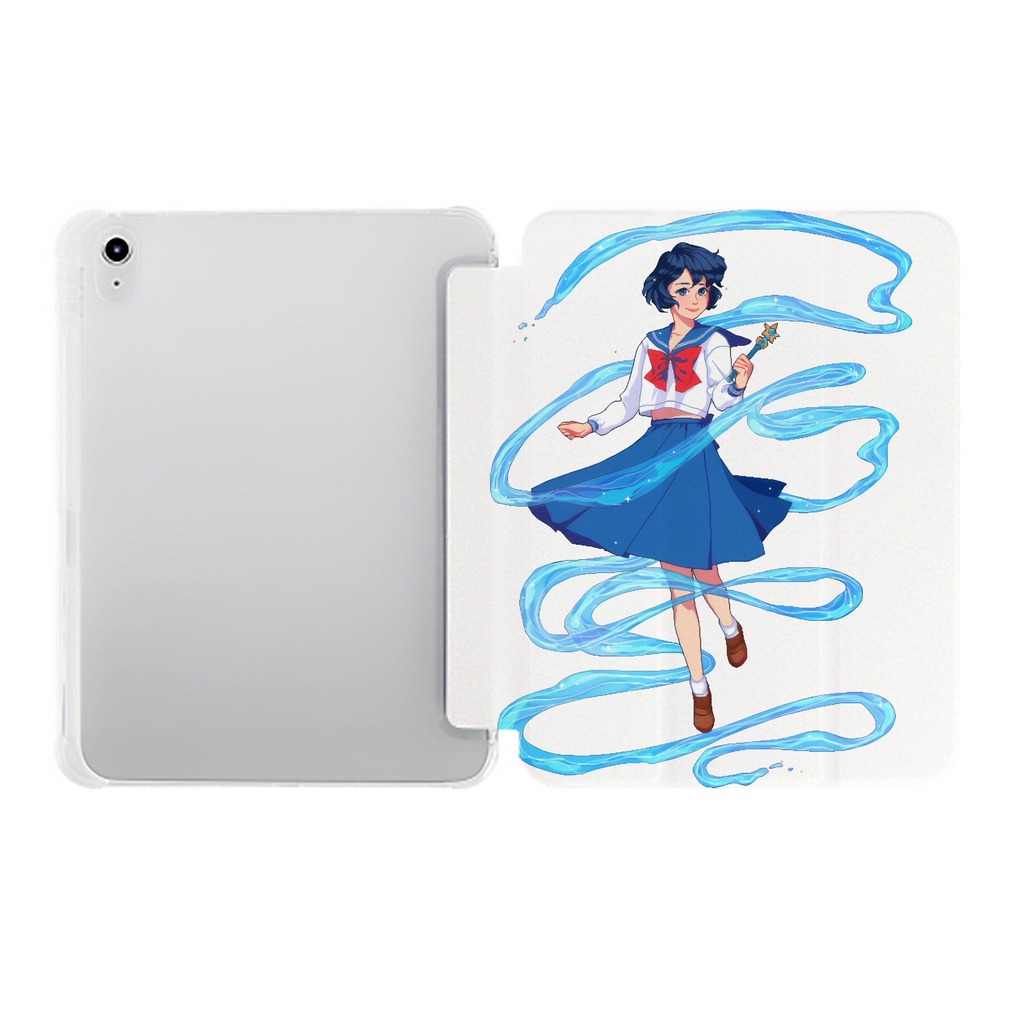 （画像用） 美少女戦士セーラームーン 水野 亜美 みずの あみ Sailor Moon Mizuno Ami IPad ケース ペン収納付き 三つ折りスタンド PUレザー×シリコン 対応機種9.5/10.5/10.9インチ